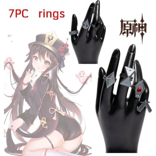 Genshin Impact Hutao Cosplay Game Accessories Rings Props Stage Property Ring Set Jewelry Project Characters Props Ring Gift New