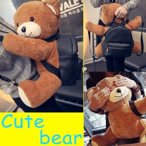 Free Shipping cute korean style PU plush bear backpack student shoulder bag girl gift bag