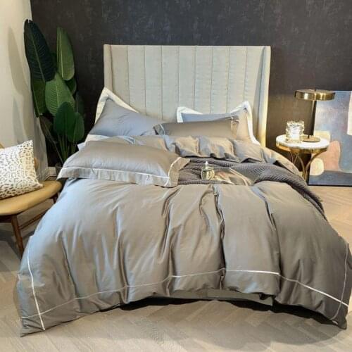 Beige Gray Duvet Cover set King Queen Simple Style Embroidery Hotel 800TC Egyptian Cotton 1 Duvet Cover 2 Pillowcases 1Bed Sheet