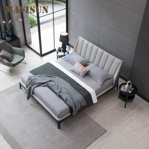 Antique Master Double Bed With Solid Wood Frame And Upholstered High-Backed Backrest Simple And Modern Furniture For Bedroom