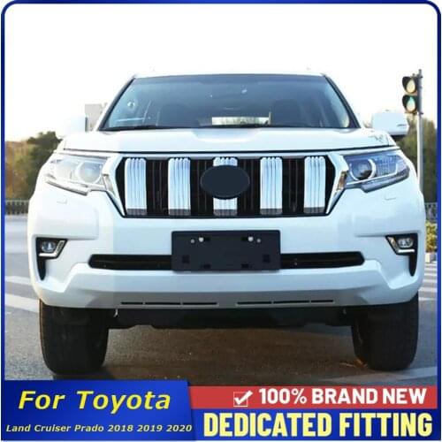 For Toyota Land Cruiser Prado 2018 2019 2020 Exterior ABS Chrome Front Central Grille Grill Sticker Cover Trim Car Styling