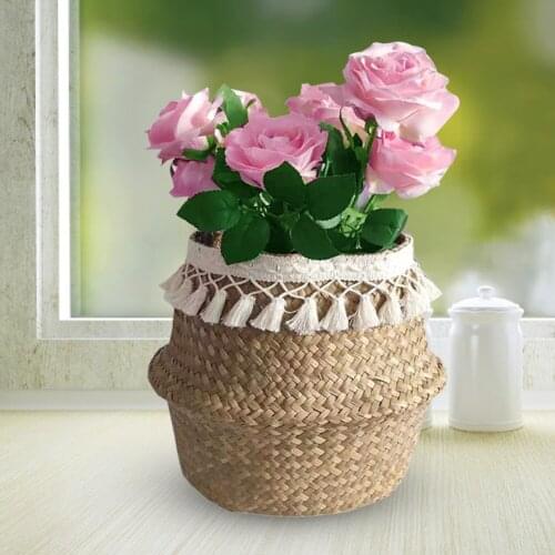 Double Layer White Tassel Macrame Woven Seagrass Belly Basket For Storage Decoration Plant Basin Cover Groceries Toy Proficient