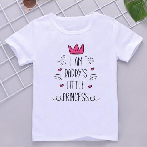 I Am Daddys Little Princess Child Girls Clothes White Short Sleeved T-shirt Summer Kids Clothes Baby Tops 1-12 Years Old