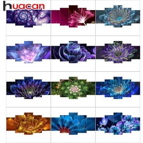 Huacan 5PCS Diamond Painting Flower Full Square Diamond Embroidery Fantasy Picture Rhinestone Mosaic Decoration