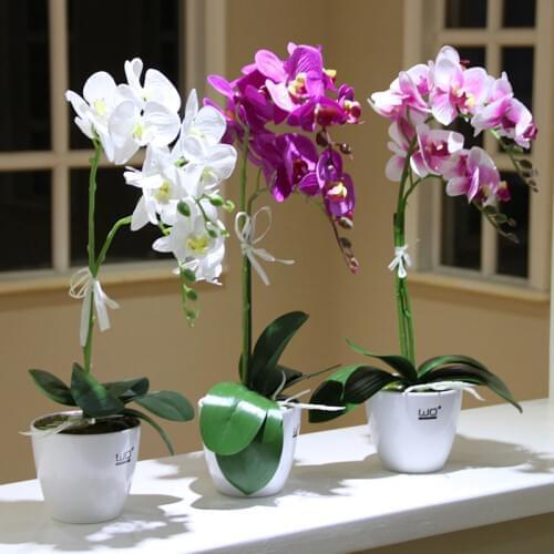 White Tabletop Simulation Butterfly orchid Potted set Artificial Silkflowers Small bonsai green plants pot wedding Home Decor