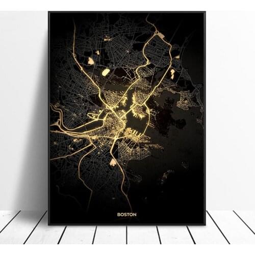 Golden World City Map Posters Abstract Paris London New York Nordic Prints Canvas Paintings Wall Art Pictures for Home Decor