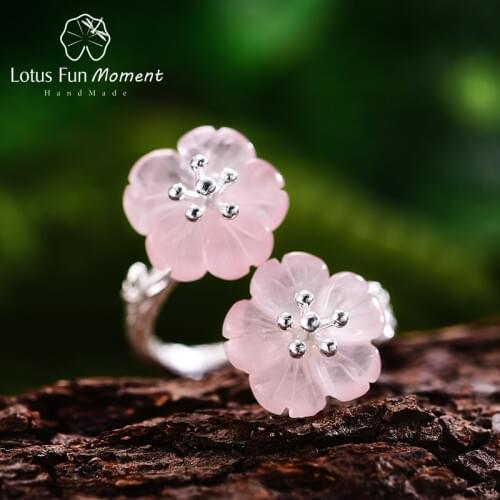 Lotus Fun Moment Real 925 Sterling Silver Natural Crystal Designer Fashion Jewelry Flower in the Rain Rings for Women Bijoux