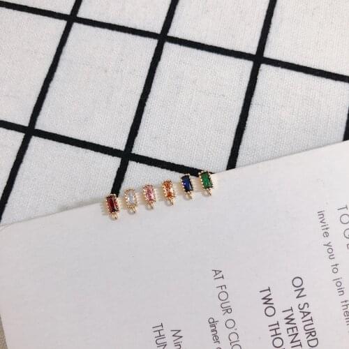 Copper Plated 18k Pack Gold True Gold Rectangular Retro Zircon 925 Sterling Silver Needle Earrings DIY Earring Material 2pcs