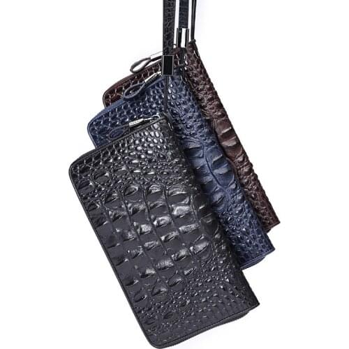Head Layer Cowhide Multi-Function Business Hand Bag Crocodile Lines Large Capacity Cowhide Leisure Chic Men And Women Wallet