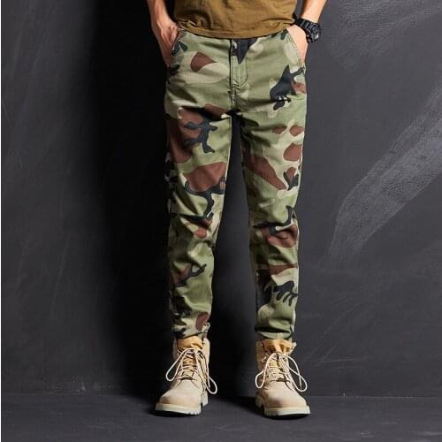 8006 Camouflage Cargo Pants Men Personalize Fashion Casual Sport Military Style Outdoor Straight Slim Fit Zipper Fly Trousers