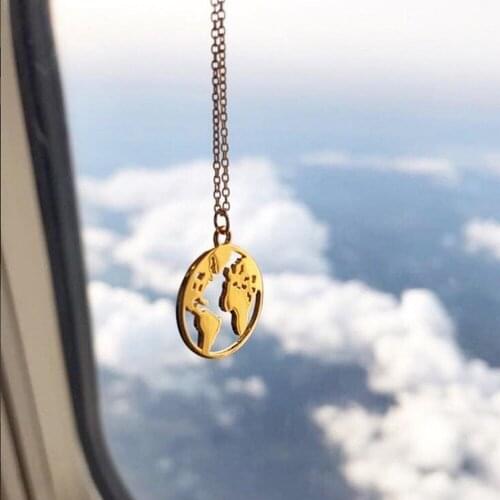 Delicate World Map Pendant Necklace Globe Charm Stainless Steel Boho Jewelry Wanderlust Earth Necklace Travel Gifts