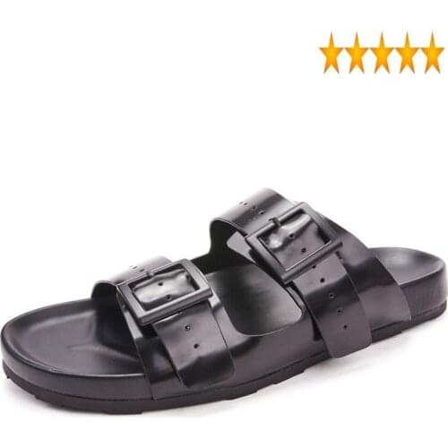 Open Mens Slippers Summer Outside Toe Slip On Platform Genuine Leather Shoes Fashion Leisure Gladiator Sandal Men Buckle Slides