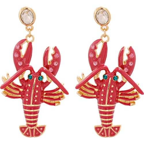 ZHINI Earings Fashion Jewelry 2021 Exaggerated Red Crystal Lobster Dangle Earrings for Women Personality Party Jewelry Gift