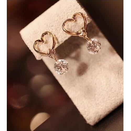 New fashion Golden love heart cutout cute pendant zircon earrings For Women girl Accessories jewelry wholesale