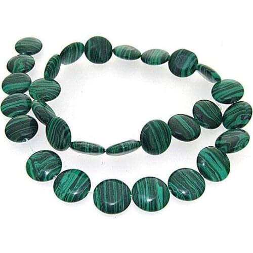 Unique Pearls jewellery Store Coin Green Malachite Jasper 16mm Gemstone Loose Beads One Full Strand 15'' LC3-0287