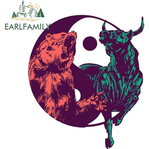 EARLFAMILY 13cm x 9cm for Yin Yang Bear and Bull Camper Vinyl Car Stickers Window Anime VAN Scratch-proof Waterproof Truck Decal