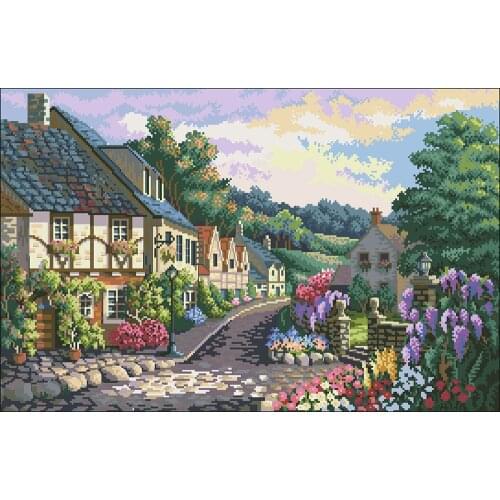DIY Bead embroidery Town street view Country style With Pre-printed Pattern Hobby and needlework Home decoration 30.8“X 20.1"