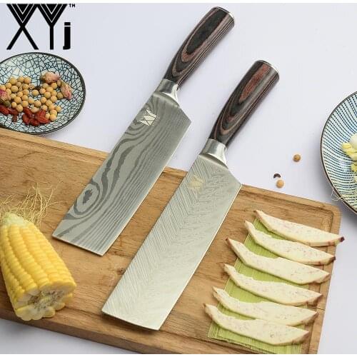 XYj 1 Pcs Stainless Steel 7'' Color Wood Handle Small Kitchen Chopping Knife Cooking Slicing Tool Ergonomic Handle With Cover