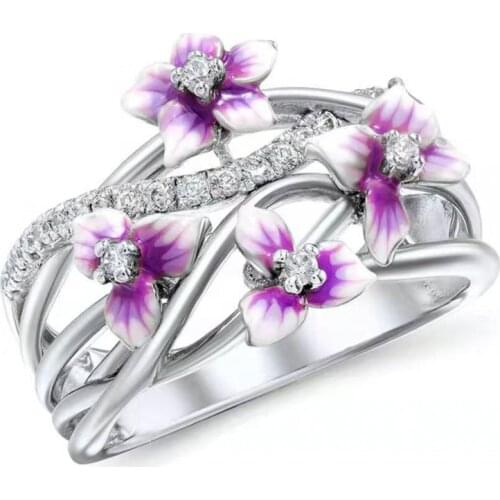Fashion Temperament Violet Flower Tree Branch Ladies Ring Whole Sale Jewelry Wedding