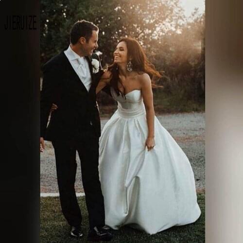 JIERUIZE Cheap A Line Wedding Dresses Sweetheart Neck Zipper Back Simple Satin Wedding Gowns Vestidos De Novia