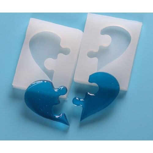 2pcs Puzzle Heart Love Silicone Mold Resin Craft DIY Mould Tools for Jewelry Pendant Charm Necklace Making Decorating