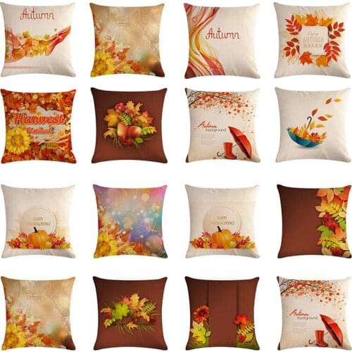 45x45cm Cushion Cover Cotton Linen Red Maple Leaf Home Decorative Happy Full Pillow Cover for Sofa Cojines Pillowcases