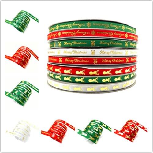 5Yards 10mm Christmas Ribbon Printed Grosgrain Ribbons for Gift Wrapping Wedding Decoration Hair Bows DIY Accessories #S27s