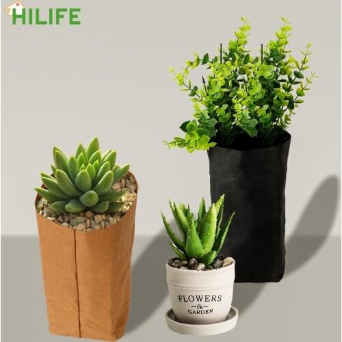 Home Decoration Accessories Reuseable Kraft Paper Flower Pot Washable Cosmetic Storage Bag Creative Desktop Plant Bag