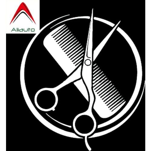 Aliauto Personality Car Sticker Comb Scissors Barbershop Beauty Salon Vinyl Accessories PVC Decal for Subaru Forester,14cm*12cm