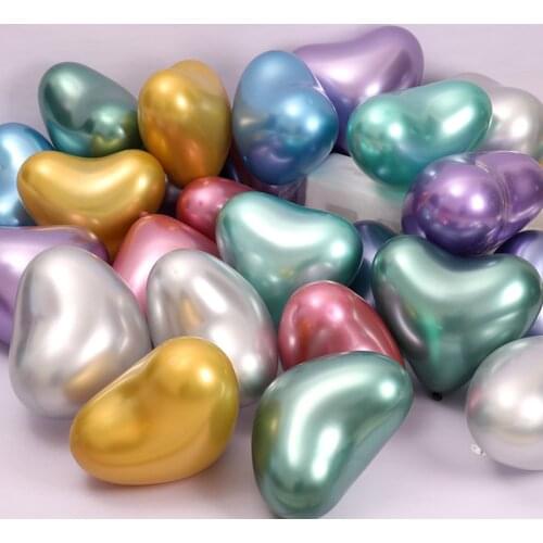 10inch 2.2g Metallic Heart Latex Balloons Shiny Chrome Tying Twist Balloon Birthday Party Wedding Anniversary Decorations