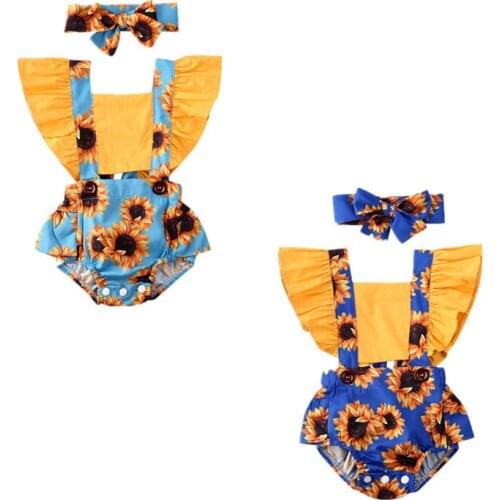 Baby Bodysuit 2PCS Newborn Infant Baby Girl Sunflower Bodysuits Jumpsuit Clothes Outfit Summer 0-24M