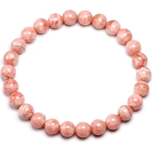 Genuine 7MM Argentina Rose Rhodochrosite Natural Stone Bracelet Love Charm Red Round Bead Stretch Bracelets For Women Jewelry