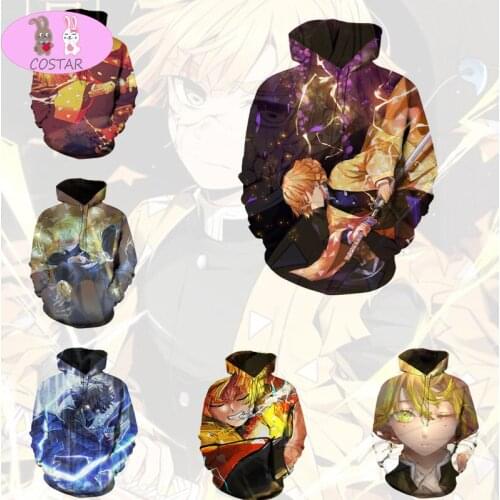 COSTAR Anime Demon Slayer Cosplay Agatsuma Zenitsu Hoodie Men and women Casual Sports Anime Clothing Sweater New