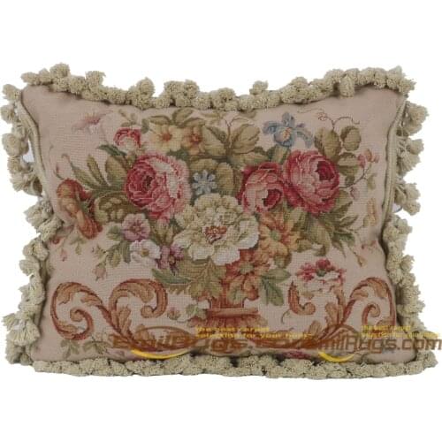 Handwoven Decorative Throw Cushion Seat woolen Needlepoint Floral Roses luxury Sofa Cushions