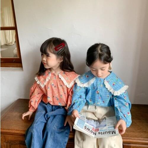 2021 new style girls floral shirt fashion autumn full sleeve cotton kids top 1-7 years WU139