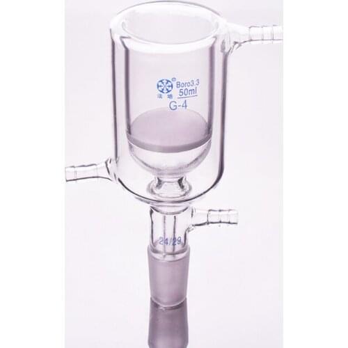 Double deck sand core filter funnel,50ml,Joint 24/29,Jacketed glass sand plate bush funnel with ground joint,Filtration funnel