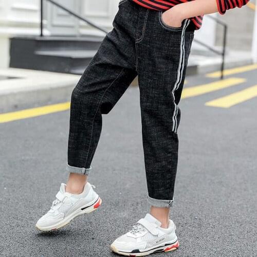 Age For 4-13 Kid Toddler Child Jeans Pants Mid Waist Solid Color Baby Boy Trousers New Autumn Childrens Pants Elastic Waist