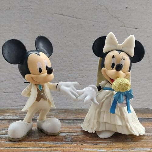 12 cm Disney White wedding dress Mickey Mouse Minnie Princess Action Figure Dolls Model kids Birthday Gift 2 pcs/set
