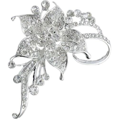 Elegant Jewelry Alloy Rhinestones Inlaid Flower Brooch Female Metal Flower Pin Drop Shipping