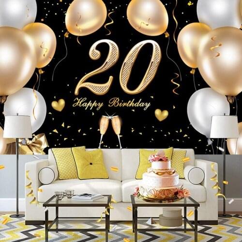 Birthday Party Backdrop 20 30 40 50 60 70 80Th Years Old Background Banner Gold Glitter Hanging Flag For Anniversary Poster Gift