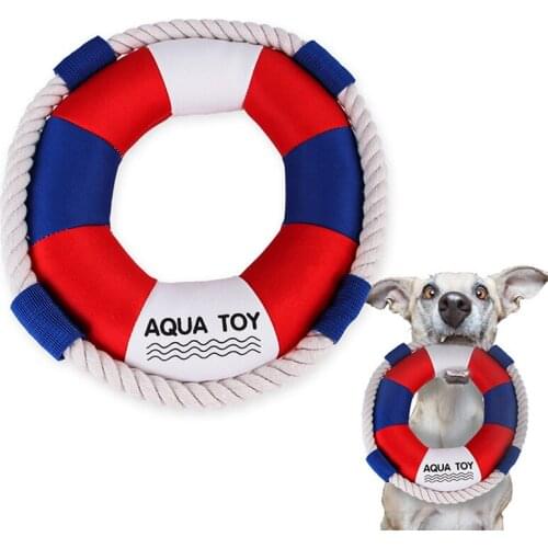 Dog Toy Swimming Ring Squeaker Pet Product Soft Cotton Rope Cat Dog Chew Toy Molar Bite Pet Training Toy Puppy Outdoor Bath Toy
