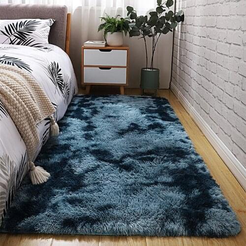 Ins Nordic gray living room coffee table carpet bedroom bedside floor mat tie-dye plush gradient rug children crawling alfombra