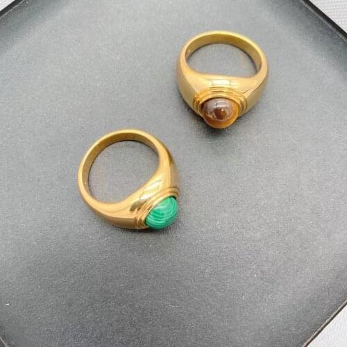 European and American retro minority natural peacock tiger eye stone ring minimalist high-grade round index finger ring female