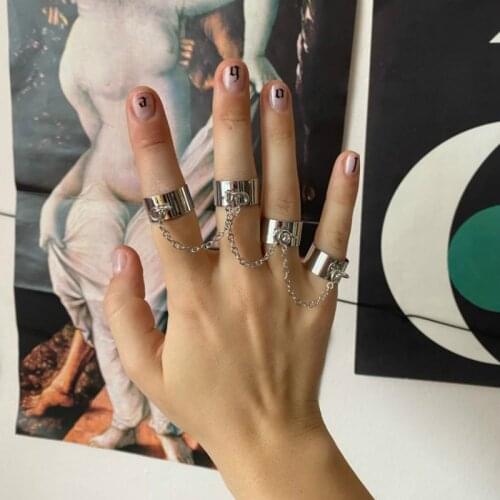 2021 New Punk Style Chain Link Multiple Finger Open Rings Set for Women Party Concert Ceremony Fashion Jewelry Gift Wholesale