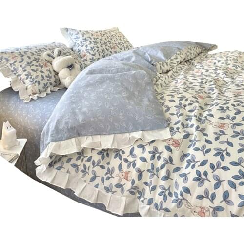 Cotton Bed Four-Piece Set 100 Pure Cotton Minimalist Quilt Cover Princess Style Bedding Summer Bed Sheets Fitted Sheet 4