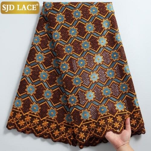 SJD LACE High Quality African Cotton Lace Fabric With Stones Embroidery Swiss Voile Lace In Switzerland For Wedding Dress A2246