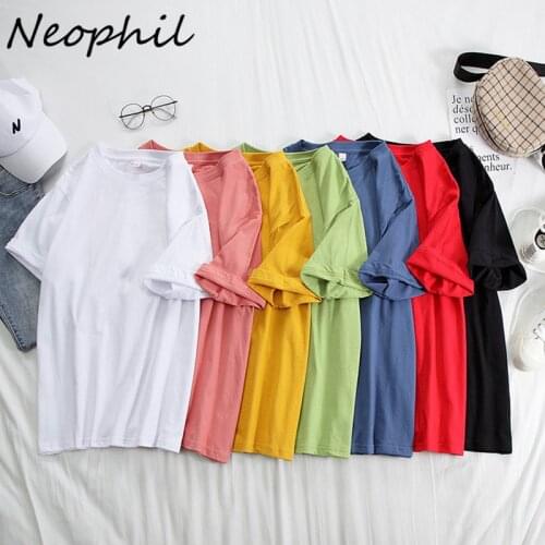 Neophil 2021 Summer Women Plus Size 4XL Cotton T-shirt Casual O-Neck Short Sleeve Loose Girl Solid Casual Basic Tees Tops T21506