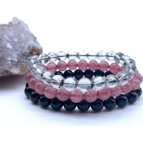 Natural Stone Beads Bracelet Sets 8 mm Beaded Men Women Elastic Bangle Black Agates Green Crystal Strawberry Drop Shipping