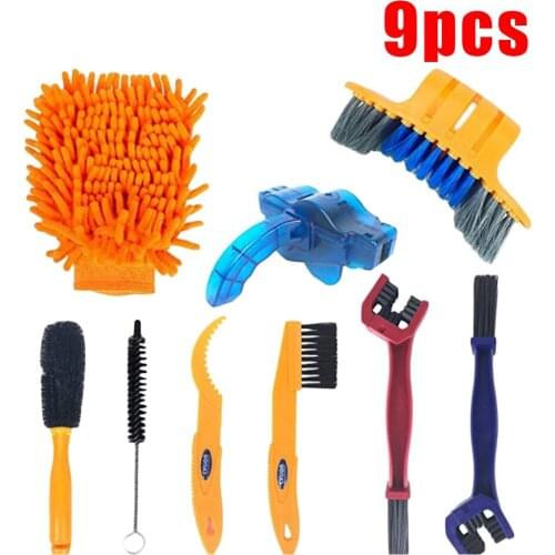 7/8/9pcs Bicycle Cleaing Tool Kits Bike Chain Cleaner Tire Brushes Bike Cleaning Gloves Bicycle Cleaners Sets Repair Tools