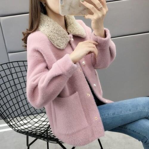 New Women Spring Autumn Imitation Mink Cardigan Coat Female Fashion Casual Long Sleeve Plush Knit Sweater Outerwear Large Size